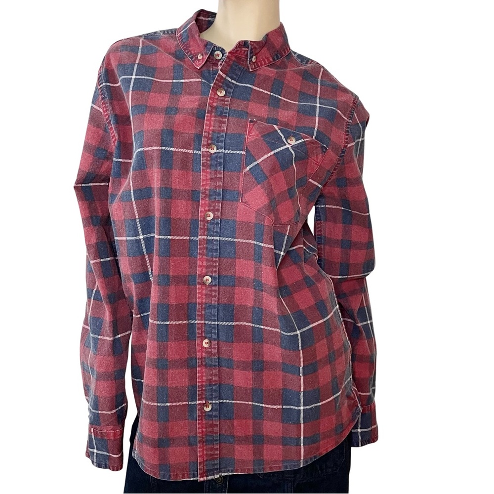Rollas- *HOST PICK!* Faded Red and Blue plaid Marlboro check button up- small